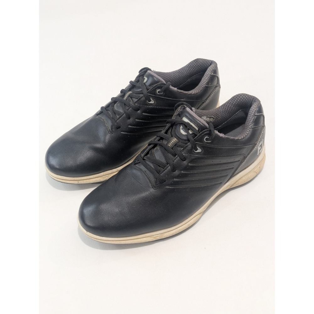 FootJoy Men's Spikeless Golf Shoes Black Leather FJ Logo Size 9.5 W